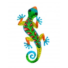 Gecko Mural Vert et Rouge, Métal et Verre, Collection JUNGLE GREEN, H 30 cm