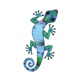 Gecko Mural Bleu, Métal et Verre, Modèle OASIS, Hauteur 30 cm