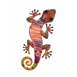 Gecko Mural Rouge, Métal et Verre, Modèle OASIS, Hauteur 30 cm