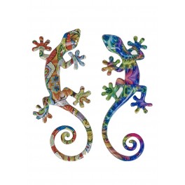 ORIGEN Set 2 Geckos en Résine 2, Déco murale ou à poser, Modèle Tropik, H 17 cm