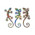 ORIGEN Set 3 Geckos Porte-bonheurs, Déco murale ou à poser, Modèle Tropik, H 22 cm