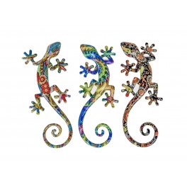 ORIGEN Set 3 Geckos Porte-bonheurs, Déco murale ou à poser, Modèle Tropik, H 22 cm