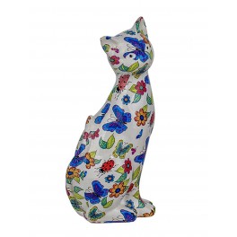 SIGNES GRIMALT Figurine Chat Design Multicolore, Motif rétro et Floral, Hauteur 12,5 cm