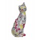 SIGNES GRIMALT Figurine Chat Design Multicolore, Motif rétro et Floral, Hauteur 12,5 cm