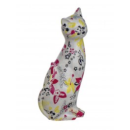 SIGNES GRIMALT Figurine Chat Design Multicolore, Motif rétro et Floral, Hauteur 12,5 cm
