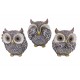 Set 3 Chouettes de la Sagesse, Modèle Mosaik Gris, H 9 cm