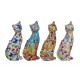 SIGNES GRIMALT Figurine Chat Design Multicolore, Motif rétro et Floral, Hauteur 12,5 cm