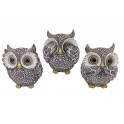 Set 3 Chouettes de la Sagesse, Modèle Mosaik Gris, H 9 cm