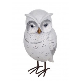 ORIGEN Figurine Hibou Blanc et Argent en résine, Collection LUDIK, H 15,5 cm