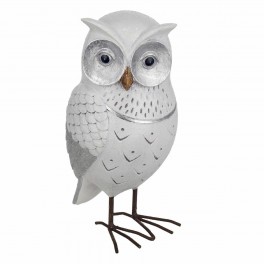 ORIGEN Figurine Hibou Blanc et Argent en résine, Collection LUDIK, H 17,5 cm