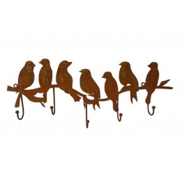 Patère et déco murale : Six oiseaux sur une branche d'arbre, L 50 cm