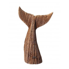 Décoration Queue de Baleine en Bois veiné sculpté, Hauteur 24 cm