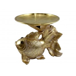 Décoration Résine : Poisson exotique doré sur socle. L 26 cm