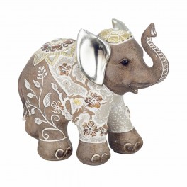 ORIGEN Figurine éléphant en Résine, Motifs Floraux, Collection ETHNIK, L 18,5 cm