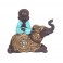 Set 2 Figurines Résine Ethnique : 2 Mini Bonzes Color Line sur éléphants, H 15 cm