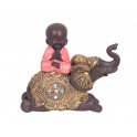 Figurine Résine : Mini Bonze Baby Zen sur éléphant, Rouge, Hauteur 13 cm