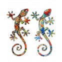 Set 2 Geckos Muraux Multicolores, Série Kolor 1, H 20,5 cm