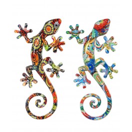 Set 2 Geckos Multicolores, Série Kolor, Hauteur 20,5 cm