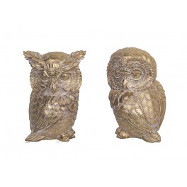 SIGNES GRIMALT Set 2 Figurines Couple de Chouette et Hibou, Modèles dorés, Hauteur 16 cm
