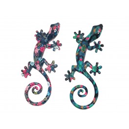 Déco Gecko Mural : Set 2 lézards Multicolores, H 20 cm