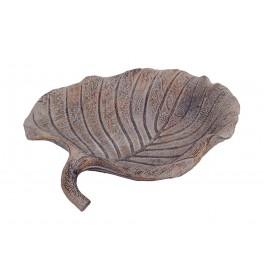 Plateau Feuille en résine, Céruse blanchie et Marron, Longueur 26,5 cm