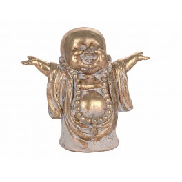 Figurine Bouddha Rieur Porte-Bonheur, Doré et Blanc, Hauteur 15 cm