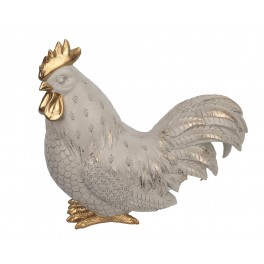 ORIGEN Elégant Coq stylisé en résine, Modèle Ecru et Doré, Collections contemporaines, H 24 cm