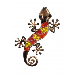 ORIGEN Gecko Mural Rouge, Métal et Verre, Modèle SUNSET, H 30 cm