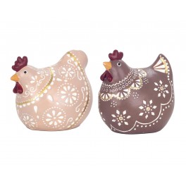 Set Poule et Coq, Design Rond et ludique Paulette, 10 x 10 x 7 cm