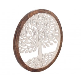 Arbre de vie en Bois Blanc sculpté et encadrement ton naturel, H 63 cm