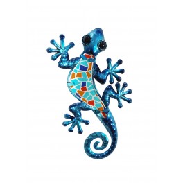 ORIGEN Gecko Mural Bleu, Métal et Verre, Modèle MOSAIK, H 21 cm