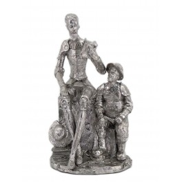 Figurine Don Quichotte à Cheval et Sancho Panza, Argent, H 31 cm