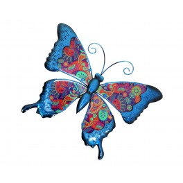 ORIGEN Papillon mural Bleu et Rouge, Métal et Verre, Modèle KASHMIR, L 32 cm
