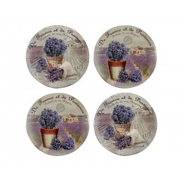 SIGNES GRIMALT Set 4 Dessous de tasse Céramique, Lavande de Provence, 4 pièces, diamètre 11 cm