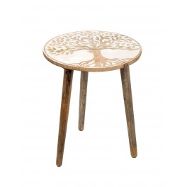 SIGNES GRIMALT Pette Table Basse ou Bout de canapé, Plateau Arbre de Vie stylisé, Blanc et Marron, Diamètre 39 cm