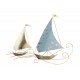 Régate 2 bateaux sur océan stylisé, Gris bleuté et Doré, Hauteur 74 cm