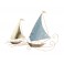 Régate 2 bateaux sur océan stylisé, Gris bleuté et Doré, Hauteur 74 cm