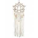 Déco Bohème : Suspension Fleur de Lotus et Macramé, Blanc, H 80 cm