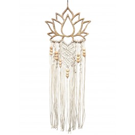 Déco Bohème : Suspension Fleur de Lotus et Macramé, Blanc, H 80 cm