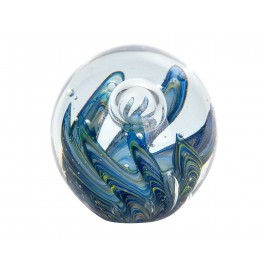 Sulfure Verre, Sphère Océane, Aquaviva, Bleu et Doré, Diamètre 8 cm