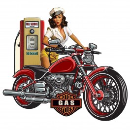 BY SIGRIS - Déco Murale en Métal : Moto Vintage, Pin-up sexy et Station Essence vintage, L 67 cm
