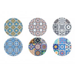 Set 6 sous-bocks Ronds et Rétros 2, Motifs Carreaux de Ciment, H 11 cm