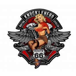 ORIGEN Déco Murale métal : Blason ailé Route 66 et Pin-up sexy, Rouge et Gris, L 40 cm