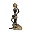 Statuette Africaine et Jarre, Ebène et Doré, Collection Glory, H 20 cm