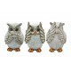 Set 3 Chouettes de la Sagesse, Modèle Mosaik Gris, H 9 cm