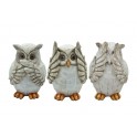 Set 3 Chouettes de la Sagesse, ART OF WOOD, Hauteur 18 cm