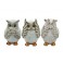 Set 3 Chouettes de la Sagesse, ART OF WOOD, Hauteur 18 cm