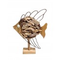 Déco Bord de mer : Poisson en métal, bois flotté et bois MDF sur socle, Hauteur 33 cm