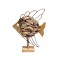 Déco Bord de mer : Poisson en métal, bois flotté et bois MDF sur socle, Hauteur 33 cm