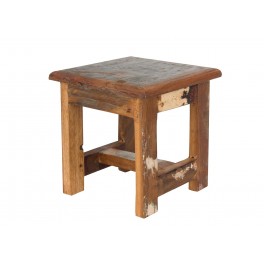 Tabouret Vintage en Bois Exotique, Collection Sinaloan, Aspect Bois Vieilli et décapé, H 28 cm